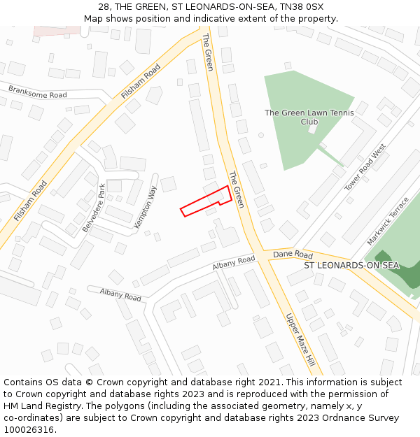 28, THE GREEN, ST LEONARDS-ON-SEA, TN38 0SX: Location map and indicative extent of plot