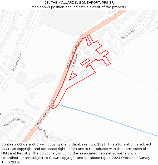 28, THE MALLARDS, SOUTHPORT, PR9 8RJ: Location map and indicative extent of plot