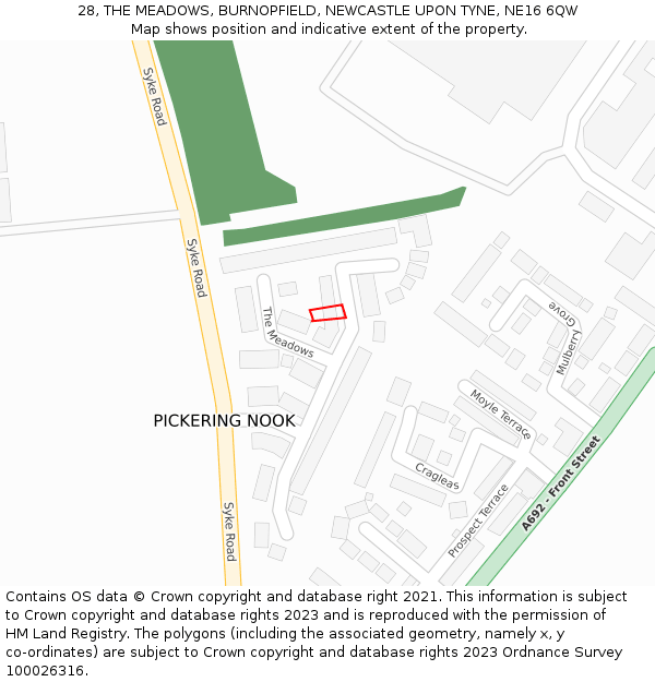 28, THE MEADOWS, BURNOPFIELD, NEWCASTLE UPON TYNE, NE16 6QW: Location map and indicative extent of plot