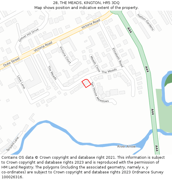 28, THE MEADS, KINGTON, HR5 3DQ: Location map and indicative extent of plot