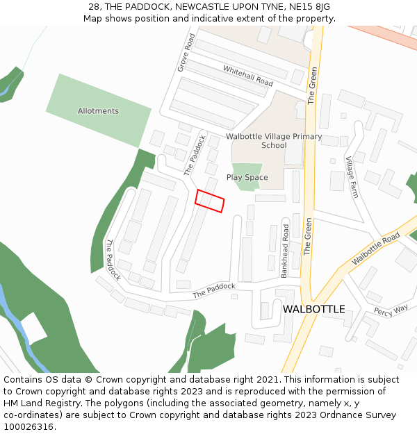 28, THE PADDOCK, NEWCASTLE UPON TYNE, NE15 8JG: Location map and indicative extent of plot