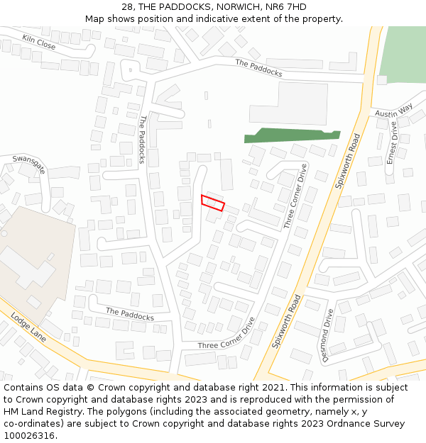 28, THE PADDOCKS, NORWICH, NR6 7HD: Location map and indicative extent of plot