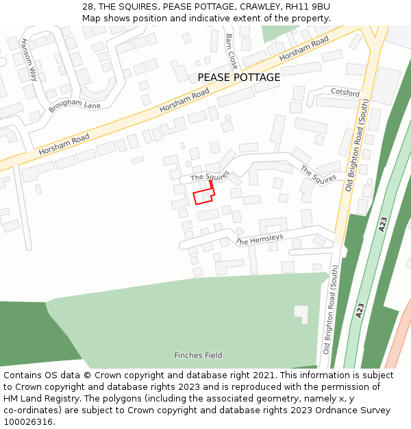 28, THE SQUIRES, PEASE POTTAGE, CRAWLEY, RH11 9BU: Location map and indicative extent of plot