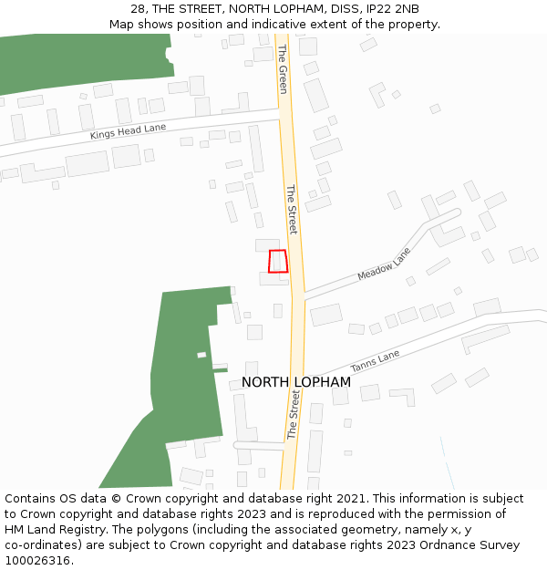 28, THE STREET, NORTH LOPHAM, DISS, IP22 2NB: Location map and indicative extent of plot