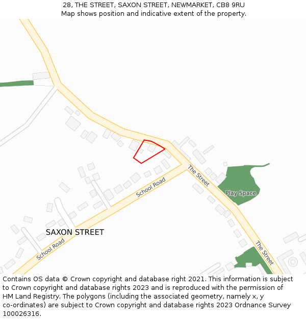 28, THE STREET, SAXON STREET, NEWMARKET, CB8 9RU: Location map and indicative extent of plot