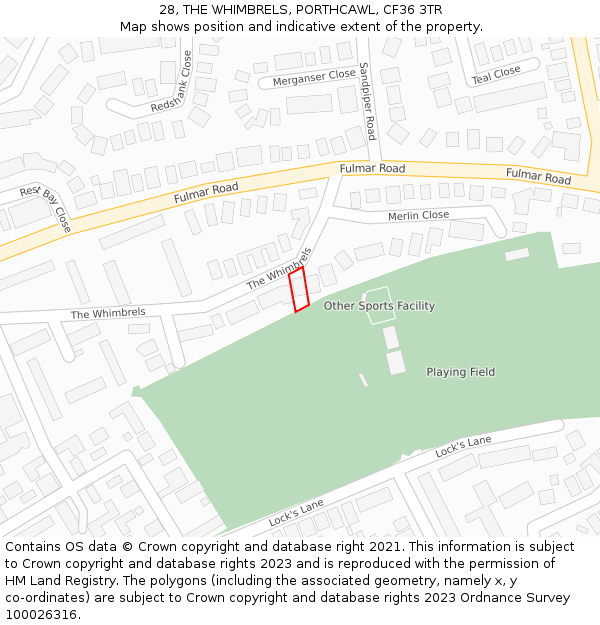 28, THE WHIMBRELS, PORTHCAWL, CF36 3TR: Location map and indicative extent of plot