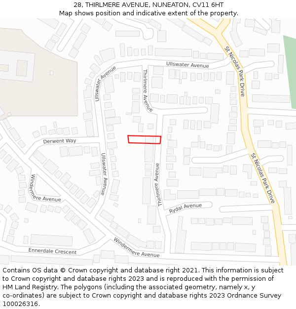 28, THIRLMERE AVENUE, NUNEATON, CV11 6HT: Location map and indicative extent of plot