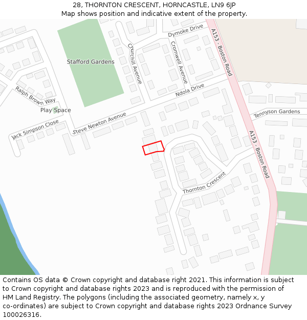 28, THORNTON CRESCENT, HORNCASTLE, LN9 6JP: Location map and indicative extent of plot