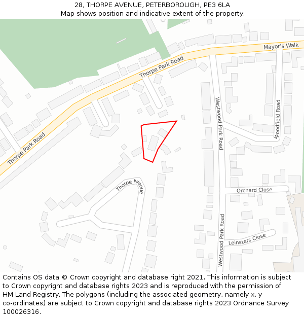 28, THORPE AVENUE, PETERBOROUGH, PE3 6LA: Location map and indicative extent of plot