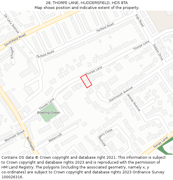 28, THORPE LANE, HUDDERSFIELD, HD5 8TA: Location map and indicative extent of plot