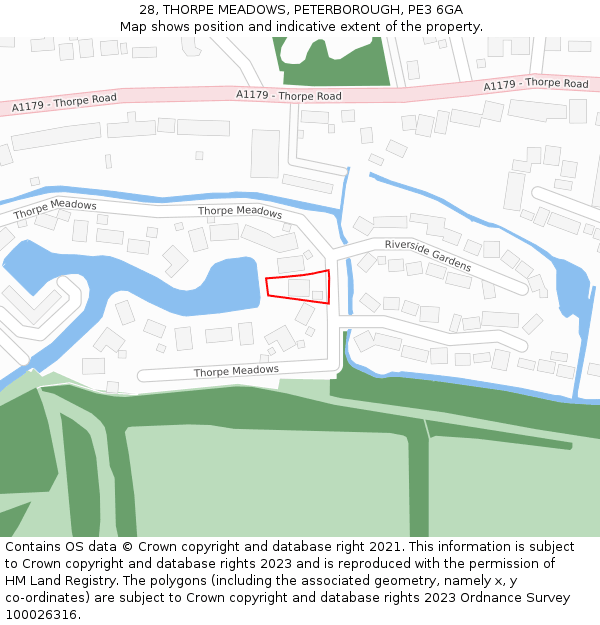 28, THORPE MEADOWS, PETERBOROUGH, PE3 6GA: Location map and indicative extent of plot