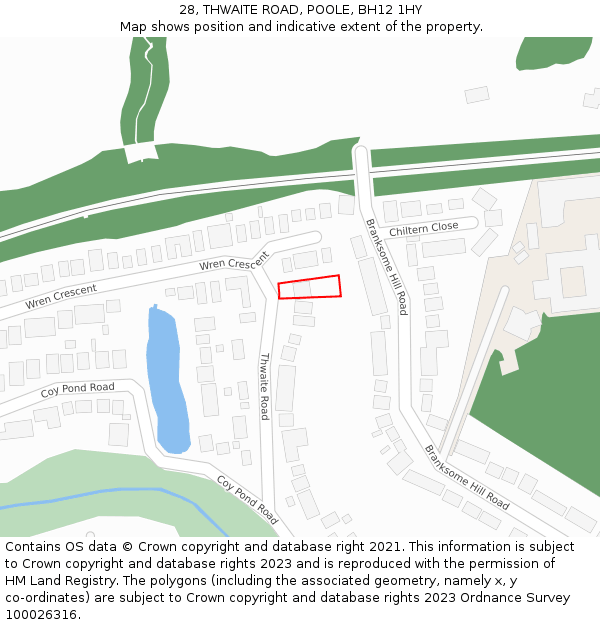 28, THWAITE ROAD, POOLE, BH12 1HY: Location map and indicative extent of plot