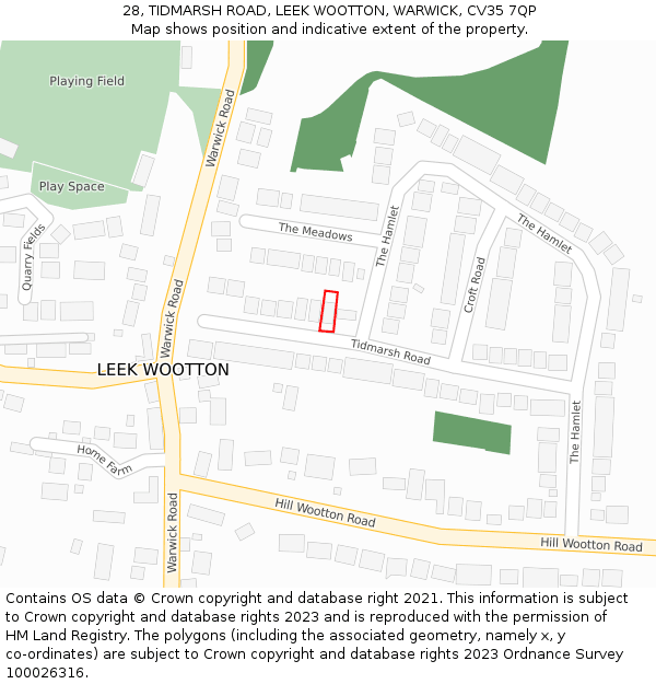 28, TIDMARSH ROAD, LEEK WOOTTON, WARWICK, CV35 7QP: Location map and indicative extent of plot