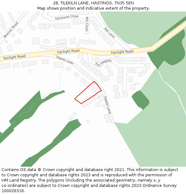 28, TILEKILN LANE, HASTINGS, TN35 5EN: Location map and indicative extent of plot