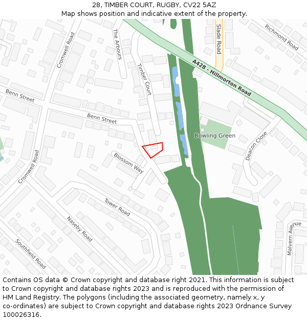 28, TIMBER COURT, RUGBY, CV22 5AZ: Location map and indicative extent of plot