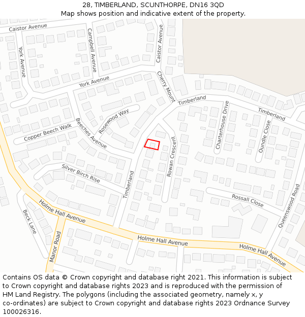 28, TIMBERLAND, SCUNTHORPE, DN16 3QD: Location map and indicative extent of plot