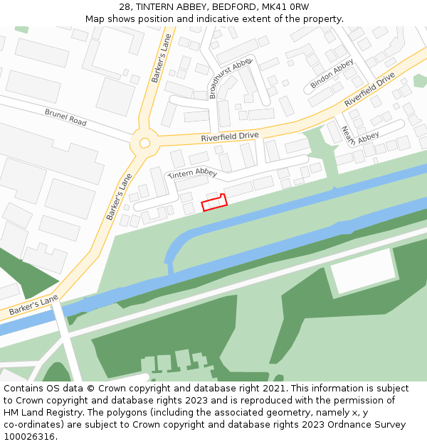 28, TINTERN ABBEY, BEDFORD, MK41 0RW: Location map and indicative extent of plot