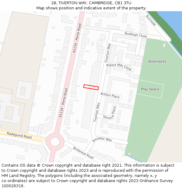 28, TIVERTON WAY, CAMBRIDGE, CB1 3TU: Location map and indicative extent of plot