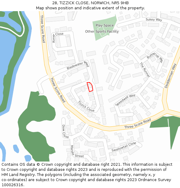 28, TIZZICK CLOSE, NORWICH, NR5 9HB: Location map and indicative extent of plot