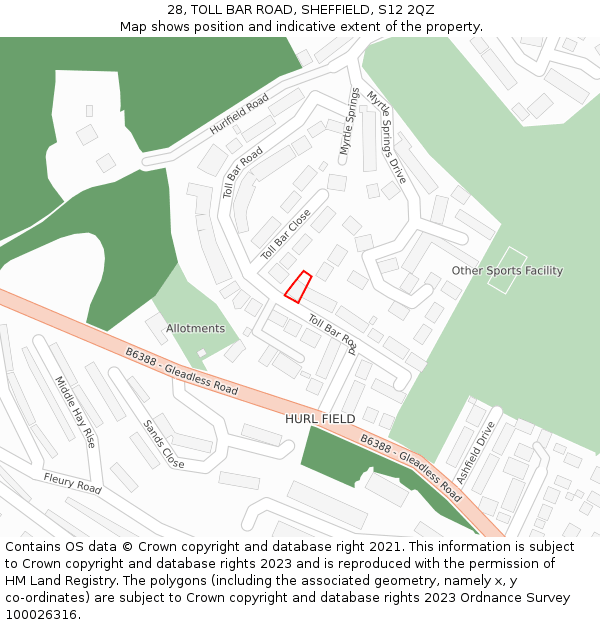 28, TOLL BAR ROAD, SHEFFIELD, S12 2QZ: Location map and indicative extent of plot