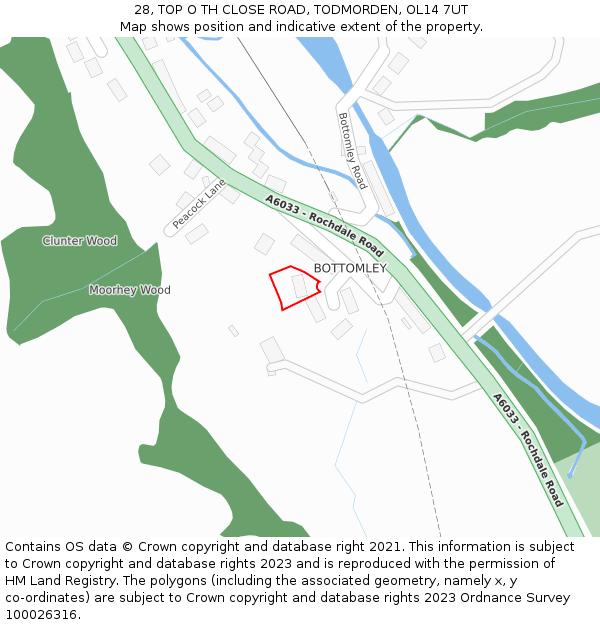 28, TOP O TH CLOSE ROAD, TODMORDEN, OL14 7UT: Location map and indicative extent of plot