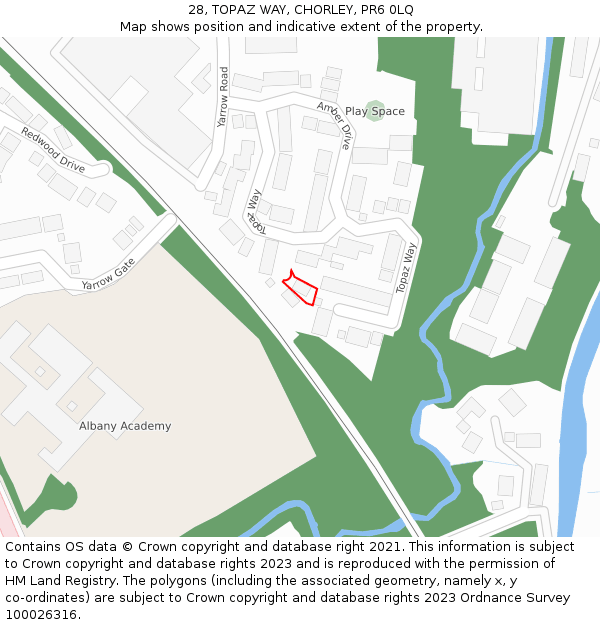 28, TOPAZ WAY, CHORLEY, PR6 0LQ: Location map and indicative extent of plot