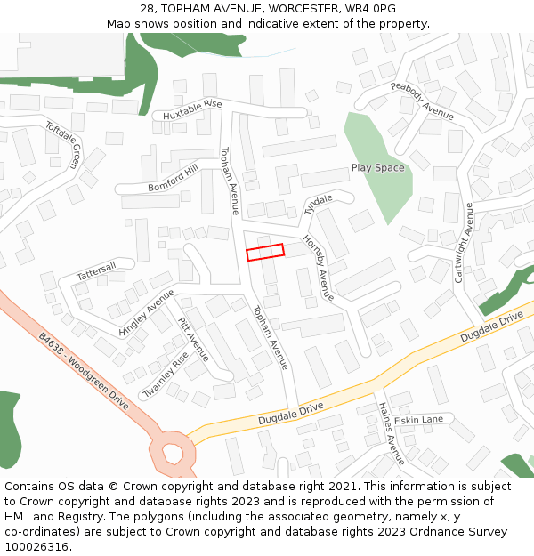 28, TOPHAM AVENUE, WORCESTER, WR4 0PG: Location map and indicative extent of plot