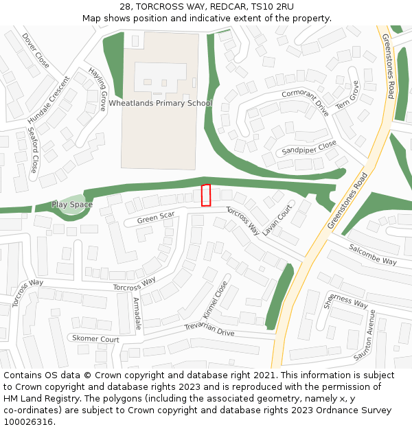 28, TORCROSS WAY, REDCAR, TS10 2RU: Location map and indicative extent of plot