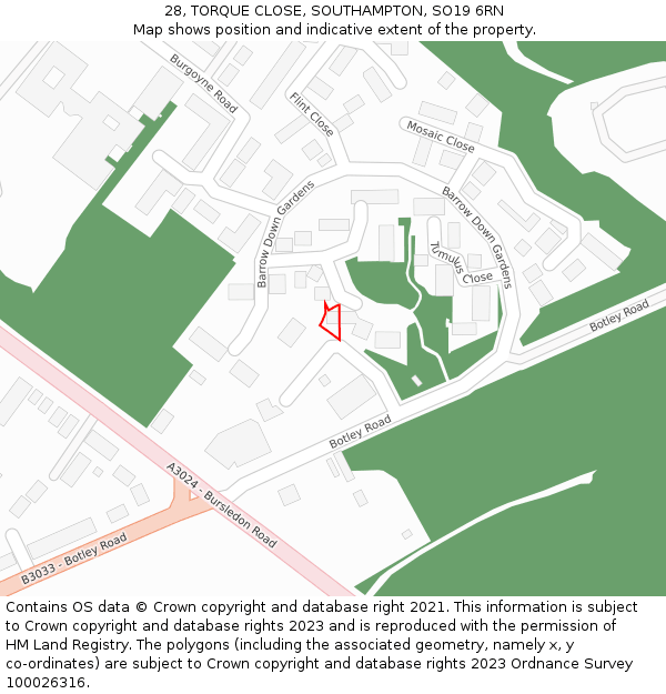 28, TORQUE CLOSE, SOUTHAMPTON, SO19 6RN: Location map and indicative extent of plot