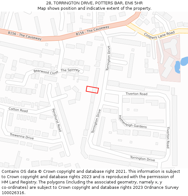 28, TORRINGTON DRIVE, POTTERS BAR, EN6 5HR: Location map and indicative extent of plot