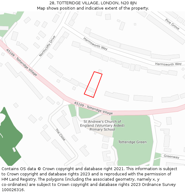 28, TOTTERIDGE VILLAGE, LONDON, N20 8JN: Location map and indicative extent of plot