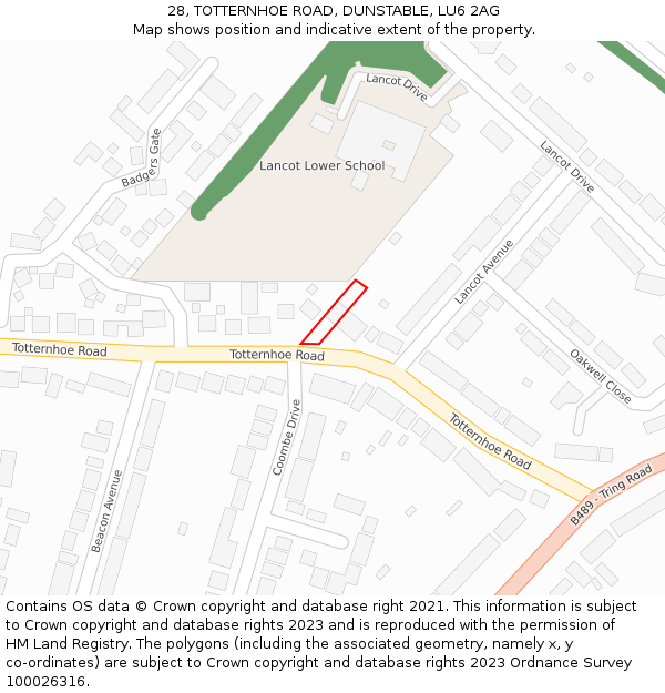 28, TOTTERNHOE ROAD, DUNSTABLE, LU6 2AG: Location map and indicative extent of plot