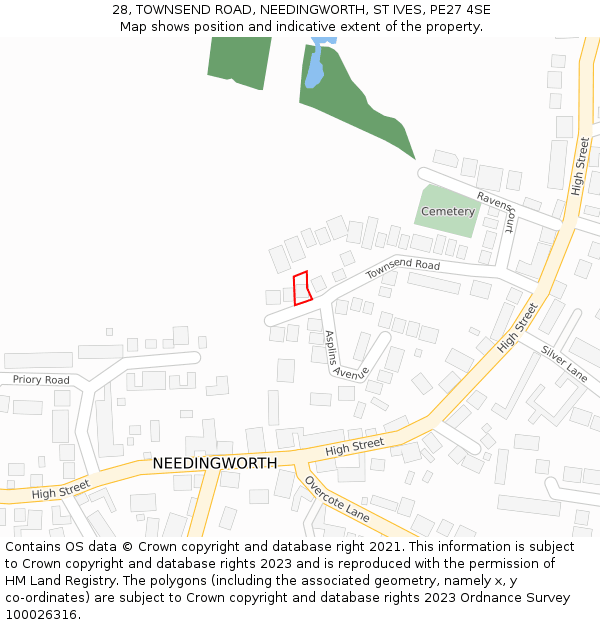 28, TOWNSEND ROAD, NEEDINGWORTH, ST IVES, PE27 4SE: Location map and indicative extent of plot