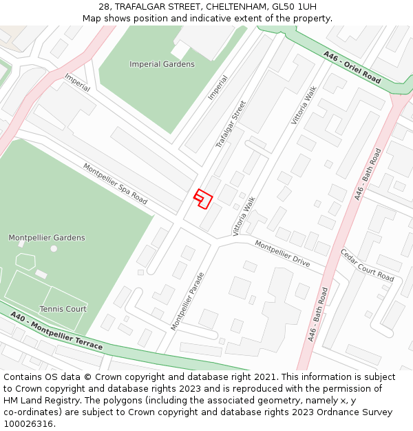28, TRAFALGAR STREET, CHELTENHAM, GL50 1UH: Location map and indicative extent of plot