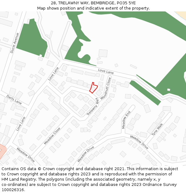 28, TRELAWNY WAY, BEMBRIDGE, PO35 5YE: Location map and indicative extent of plot