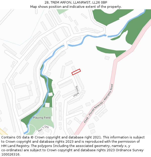 28, TREM ARFON, LLANRWST, LL26 0BP: Location map and indicative extent of plot