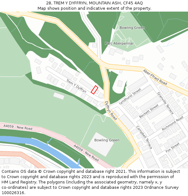 28, TREM Y DYFFRYN, MOUNTAIN ASH, CF45 4AQ: Location map and indicative extent of plot