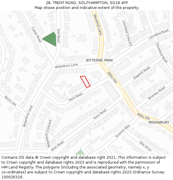 28, TRENT ROAD, SOUTHAMPTON, SO18 4PP: Location map and indicative extent of plot