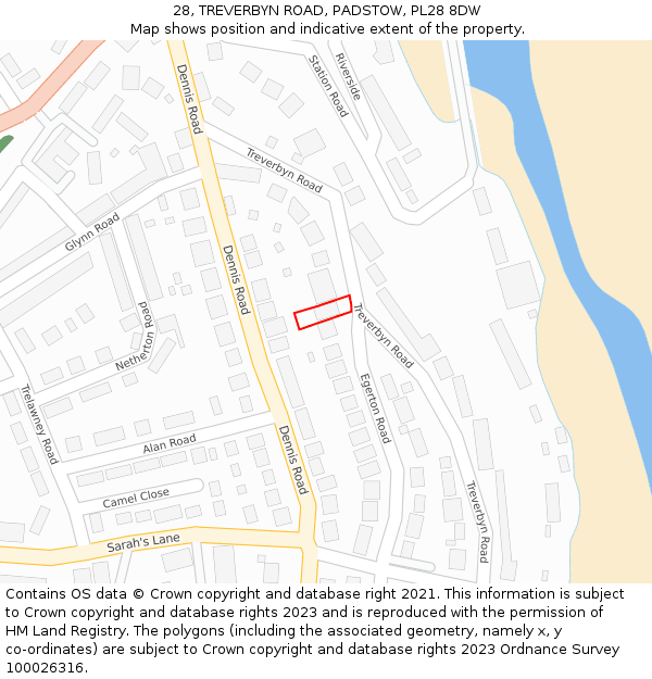 28, TREVERBYN ROAD, PADSTOW, PL28 8DW: Location map and indicative extent of plot