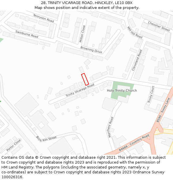 28, TRINITY VICARAGE ROAD, HINCKLEY, LE10 0BX: Location map and indicative extent of plot