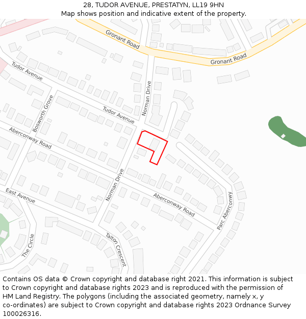 28, TUDOR AVENUE, PRESTATYN, LL19 9HN: Location map and indicative extent of plot