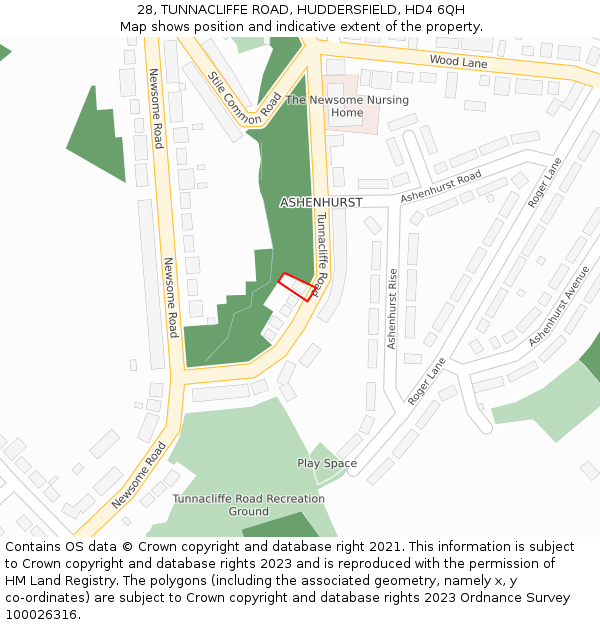 28, TUNNACLIFFE ROAD, HUDDERSFIELD, HD4 6QH: Location map and indicative extent of plot