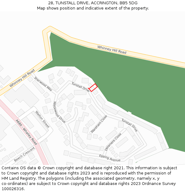 28, TUNSTALL DRIVE, ACCRINGTON, BB5 5DG: Location map and indicative extent of plot