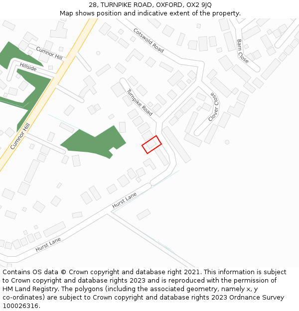 28, TURNPIKE ROAD, OXFORD, OX2 9JQ: Location map and indicative extent of plot