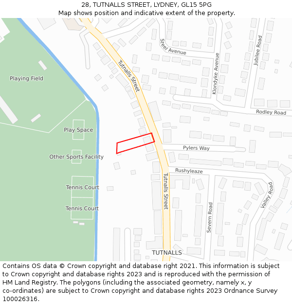28, TUTNALLS STREET, LYDNEY, GL15 5PG: Location map and indicative extent of plot