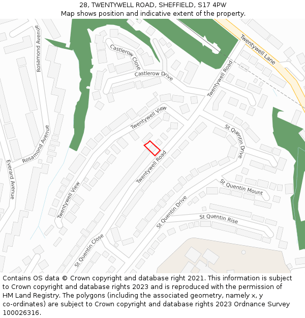 28, TWENTYWELL ROAD, SHEFFIELD, S17 4PW: Location map and indicative extent of plot