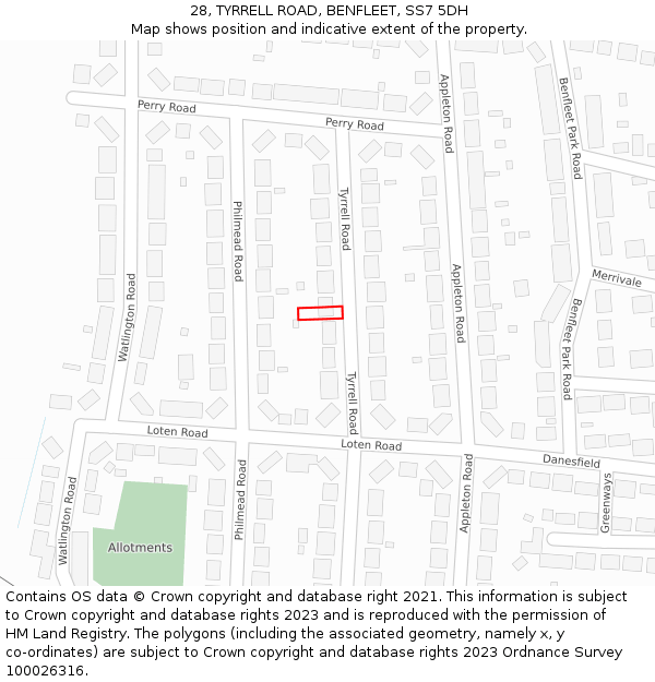 28, TYRRELL ROAD, BENFLEET, SS7 5DH: Location map and indicative extent of plot