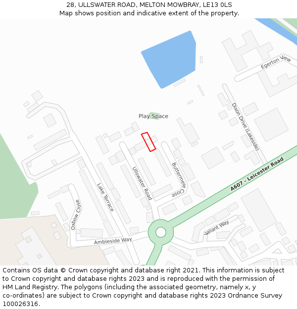 28, ULLSWATER ROAD, MELTON MOWBRAY, LE13 0LS: Location map and indicative extent of plot