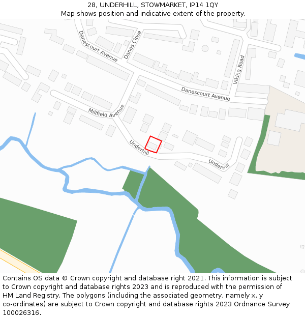 28, UNDERHILL, STOWMARKET, IP14 1QY: Location map and indicative extent of plot