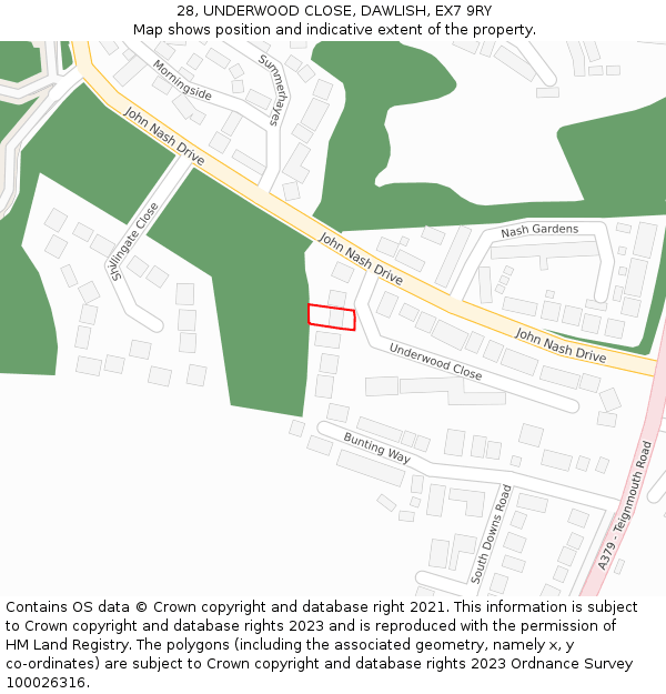 28, UNDERWOOD CLOSE, DAWLISH, EX7 9RY: Location map and indicative extent of plot